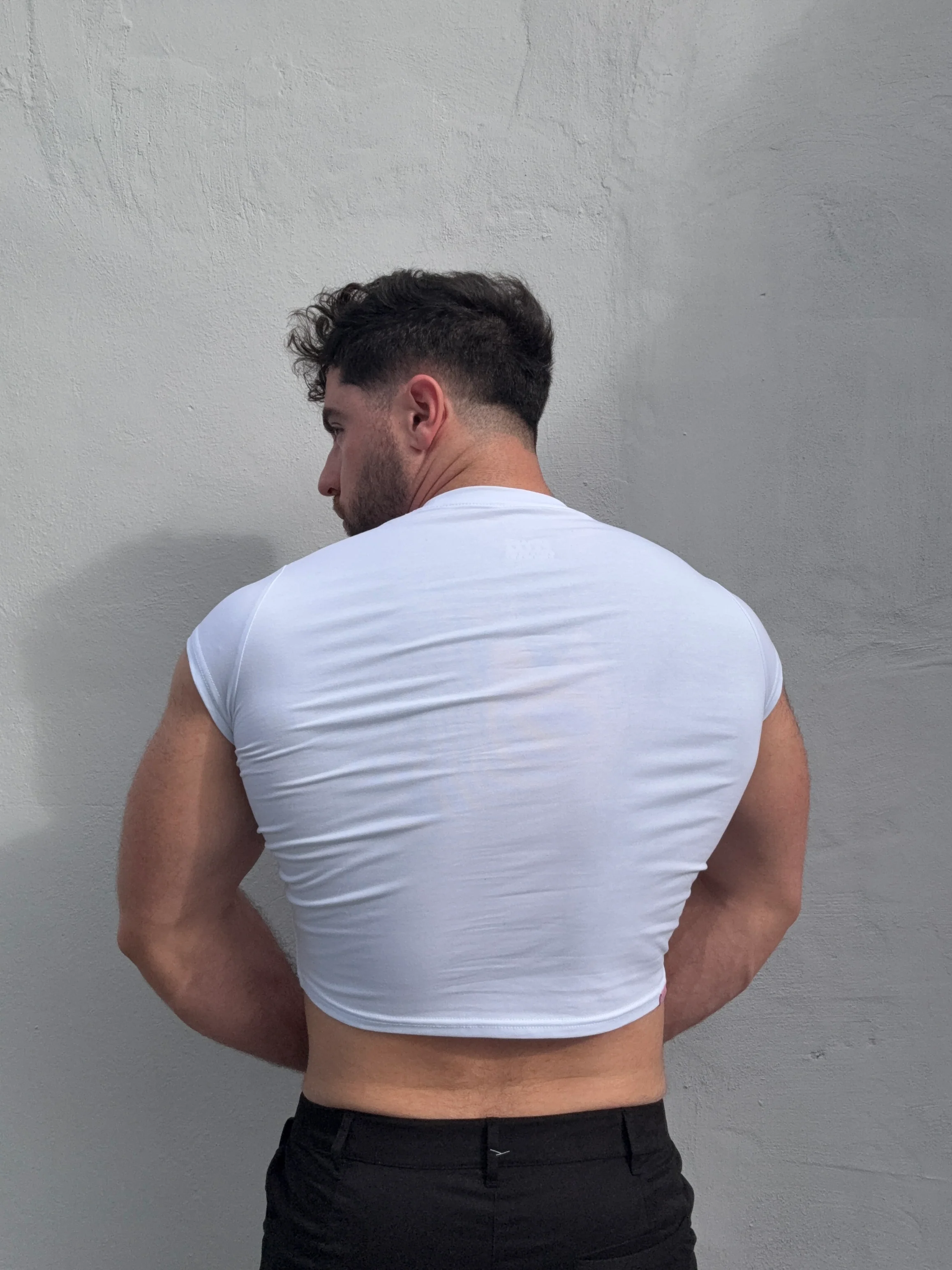 Muscle-Fit Crop Half-Sleeve Tee - White - Image 7
