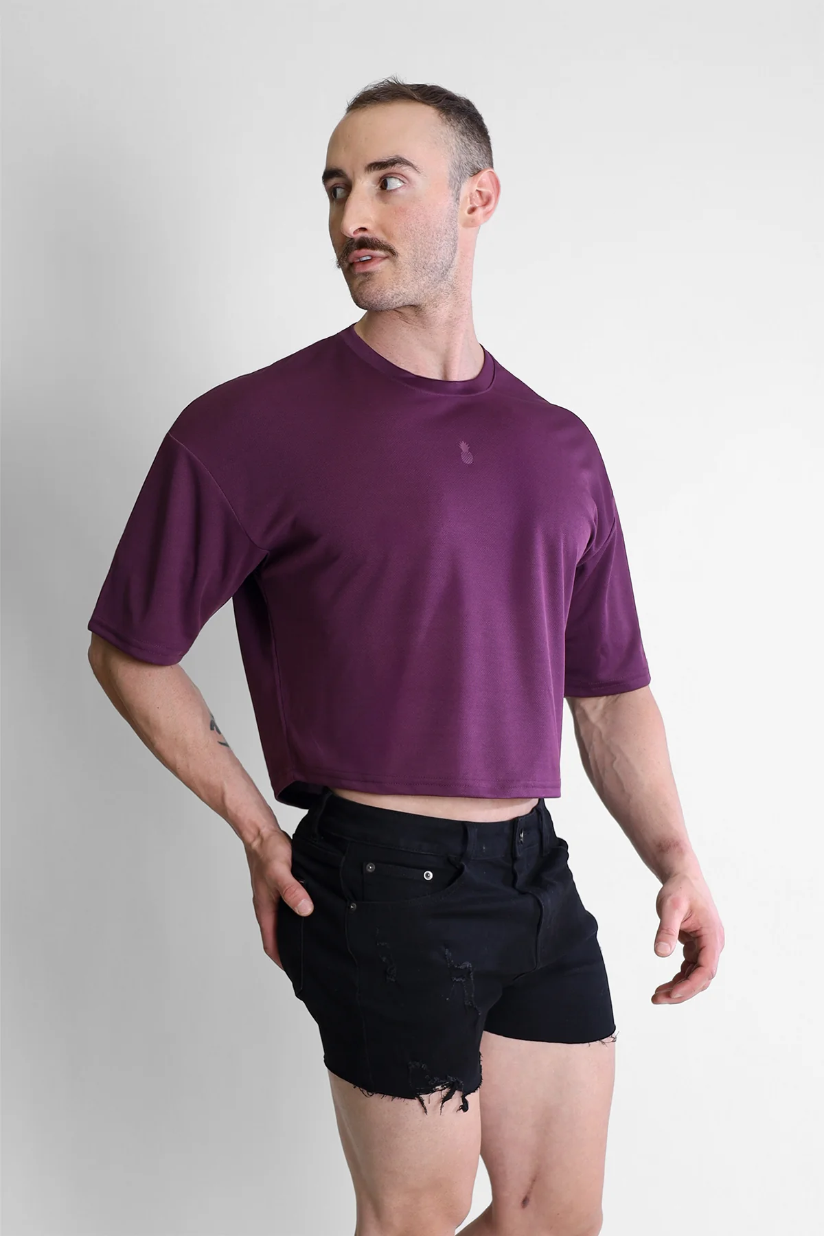 Cool-Dry Oversized Relaxed Crop Top - Plum Purple - Image 3