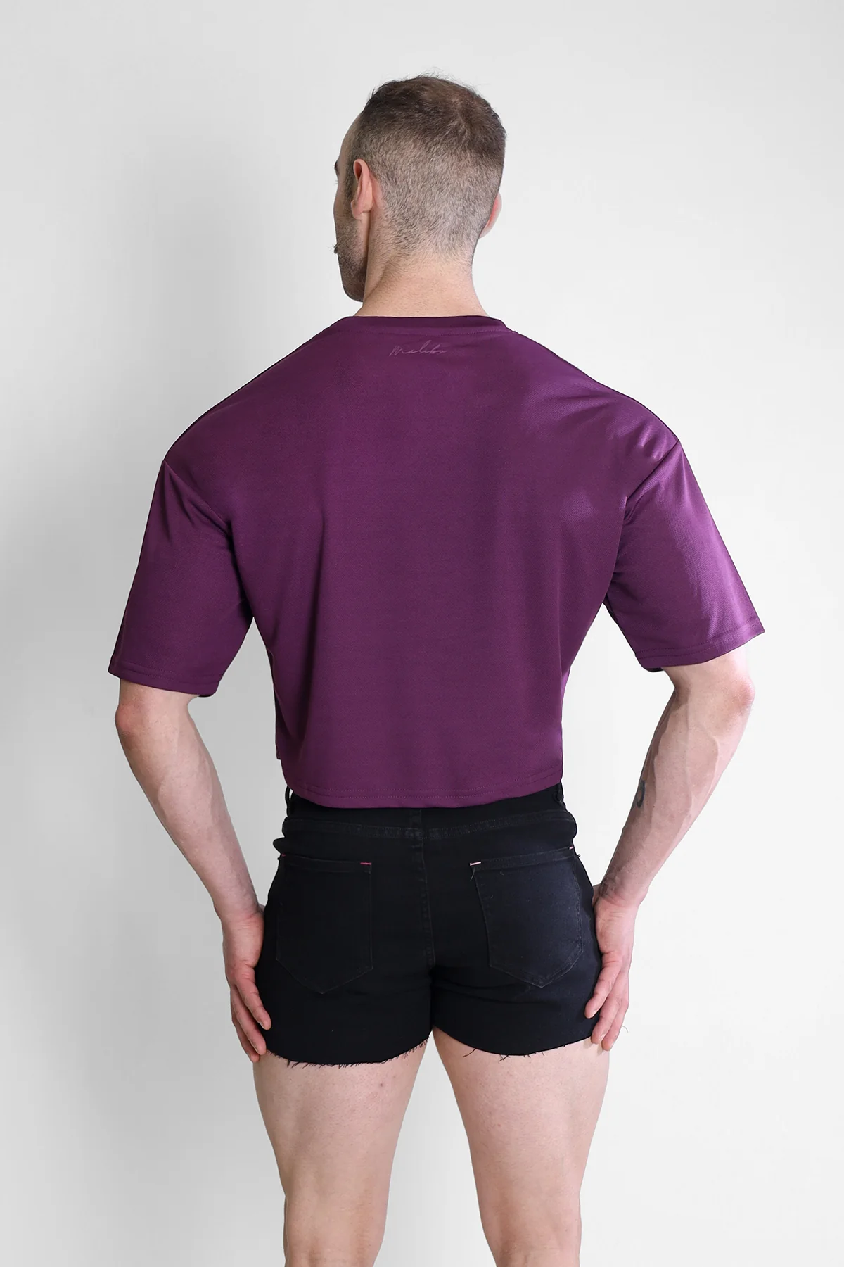 Cool-Dry Oversized Relaxed Crop Top - Plum Purple - Image 4