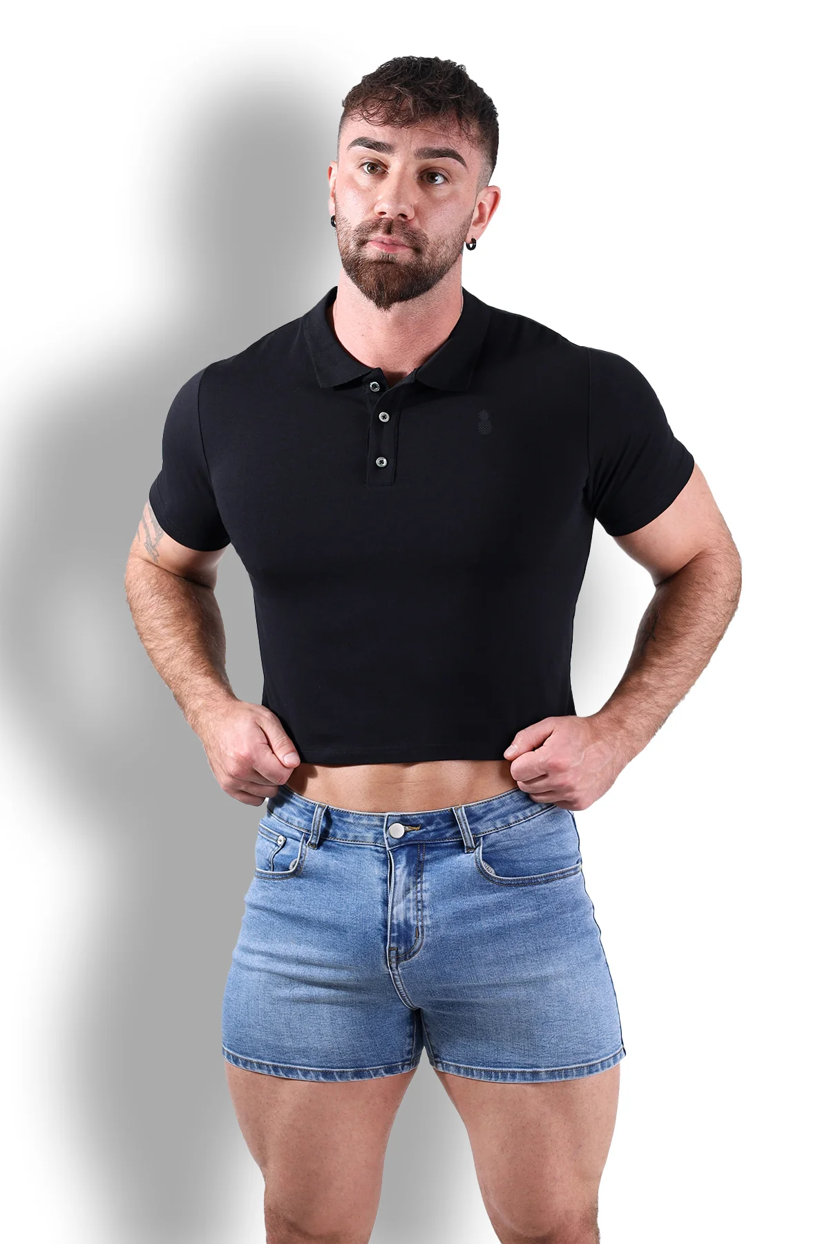 Fitted Polo Crop Top - Black - Image 3