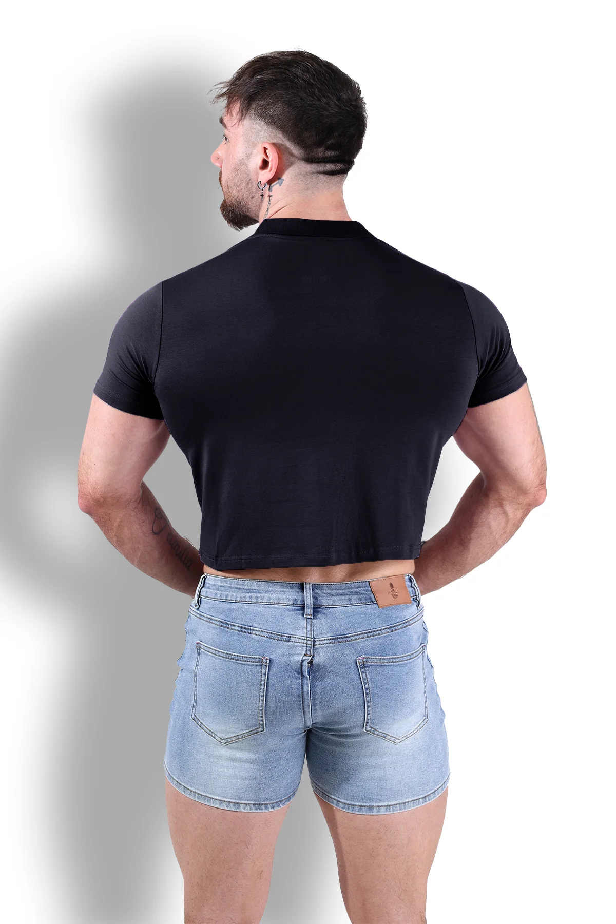 Fitted Polo Crop Top - Black - Image 5