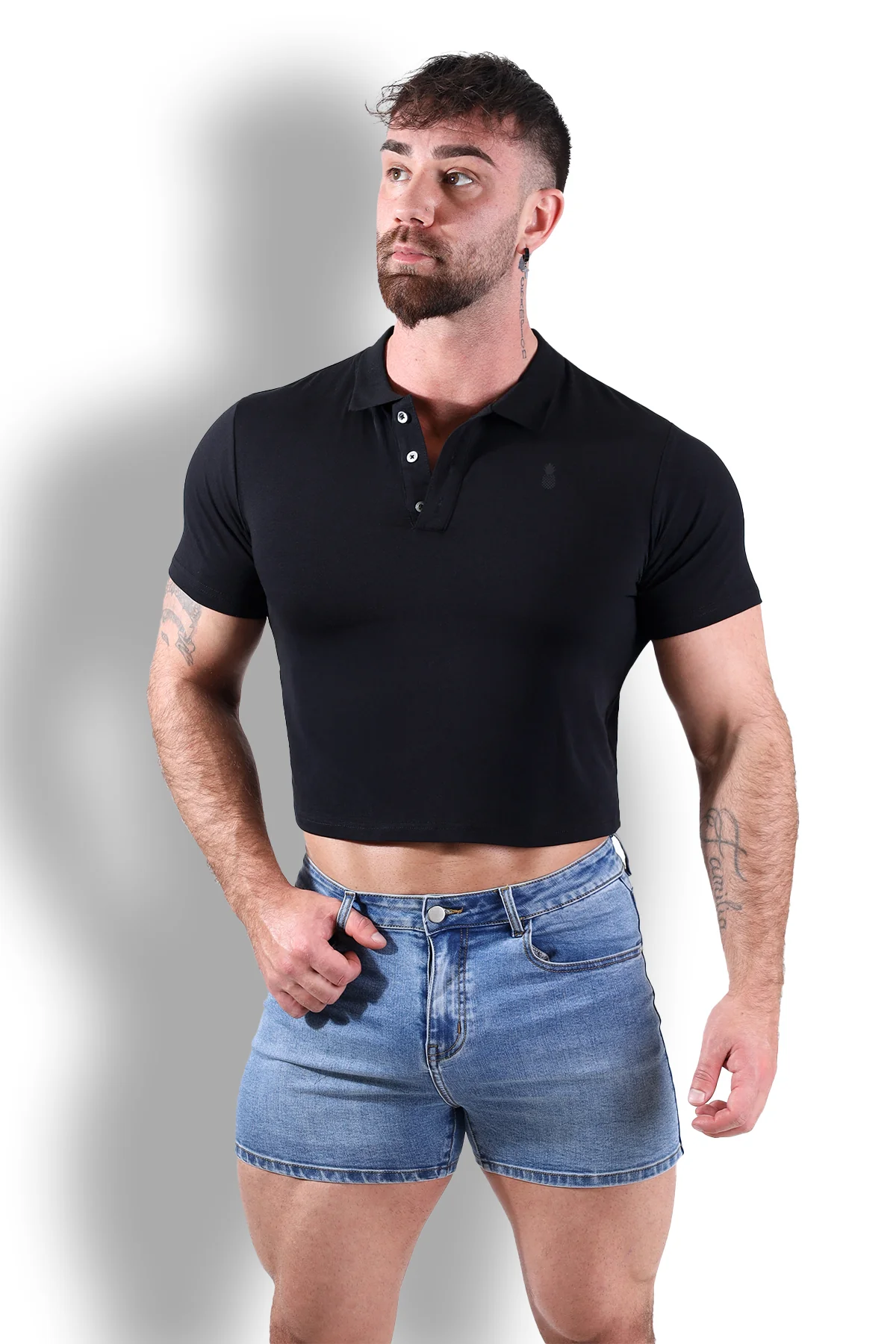 Fitted Polo Crop Top - Black - Image 6