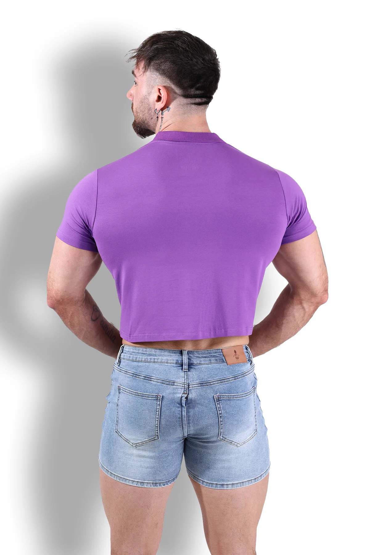 Fitted Polo Crop Top - Purple - Image 6