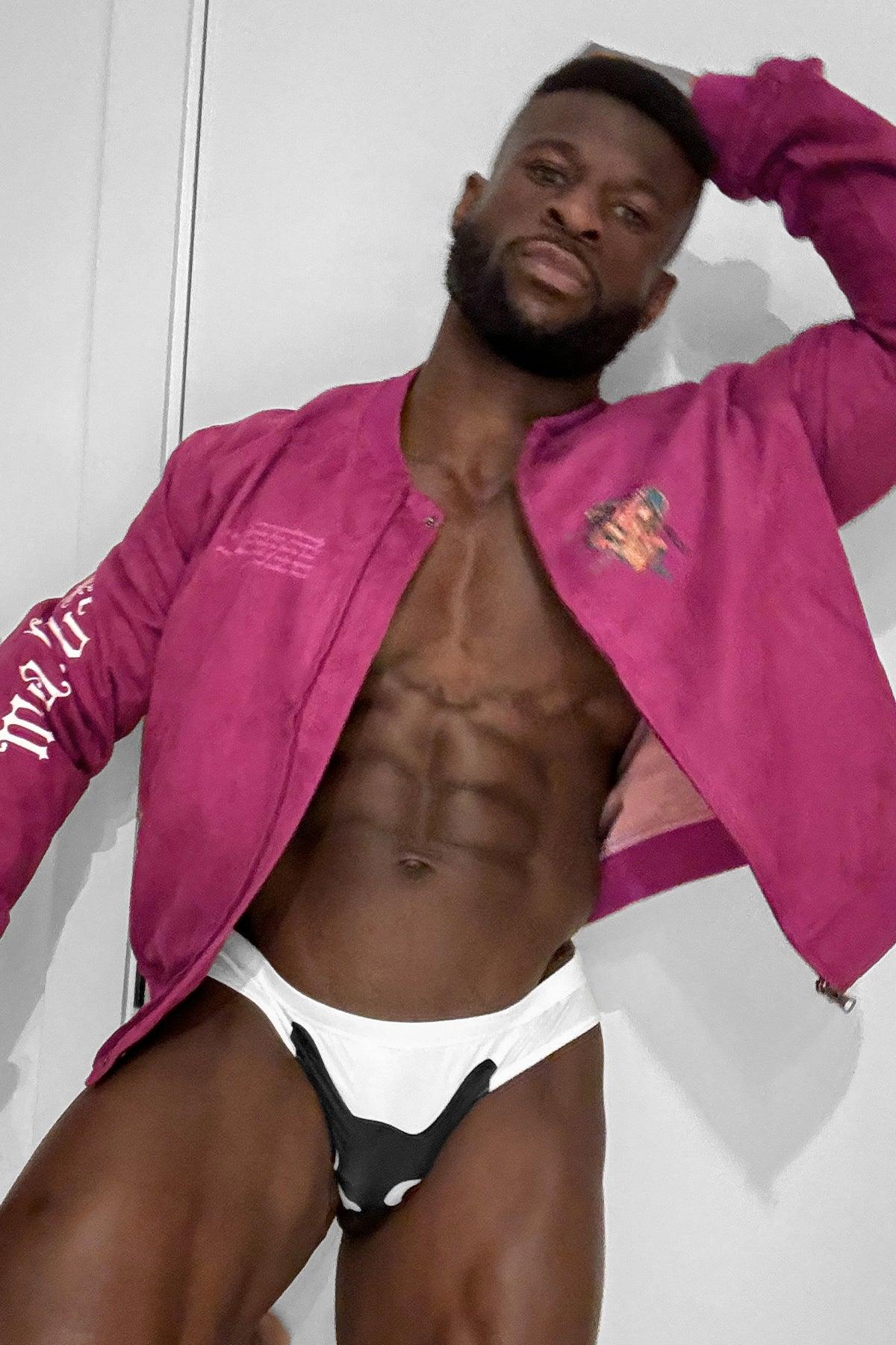 Cropped Suede Bomber Jacket - Magenta - Image 10