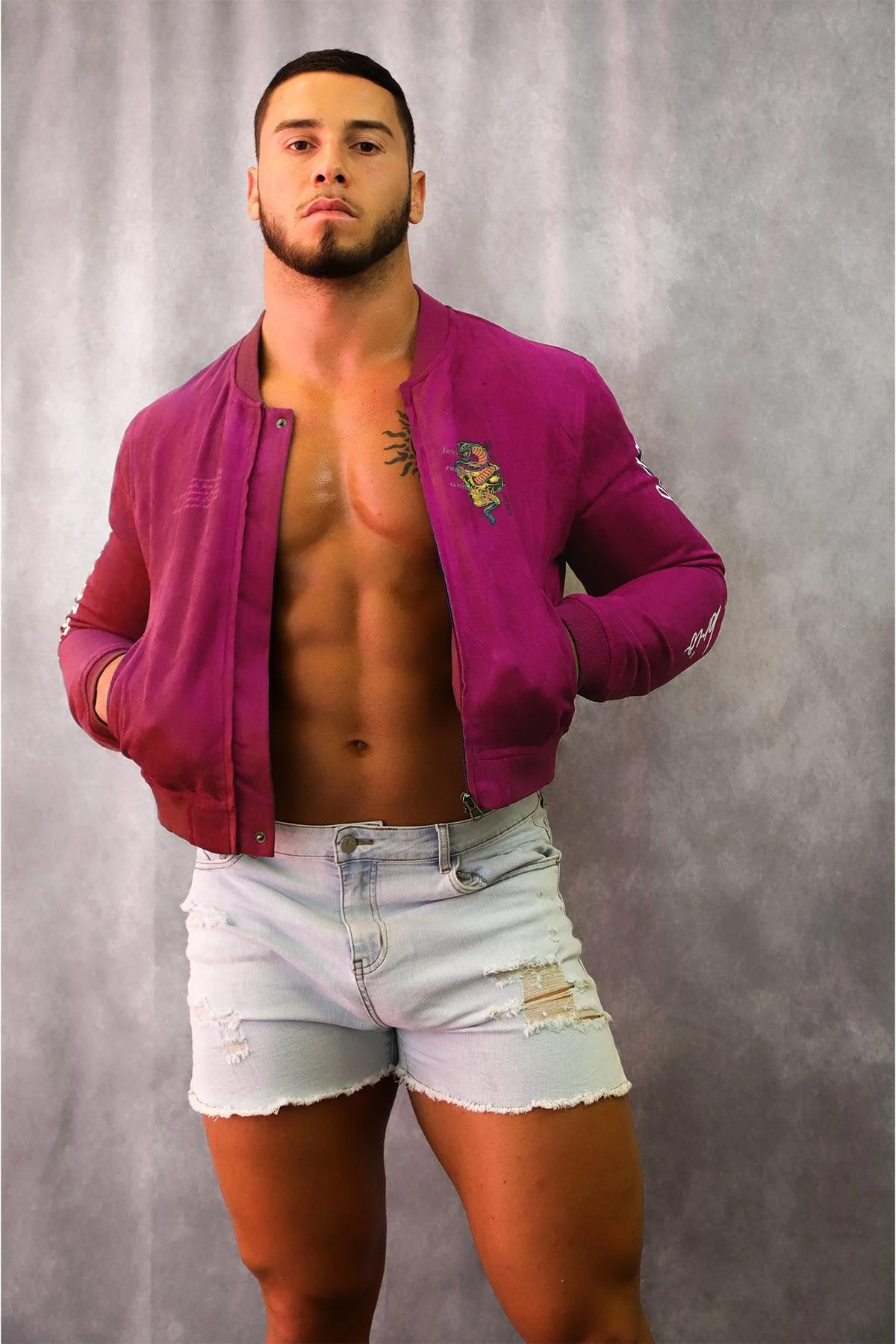 Cropped Suede Bomber Jacket - Magenta - Image 9