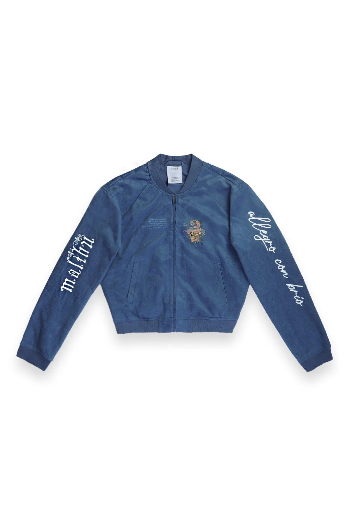 Cropped Suede Bomber Jacket - Navy - Image 6