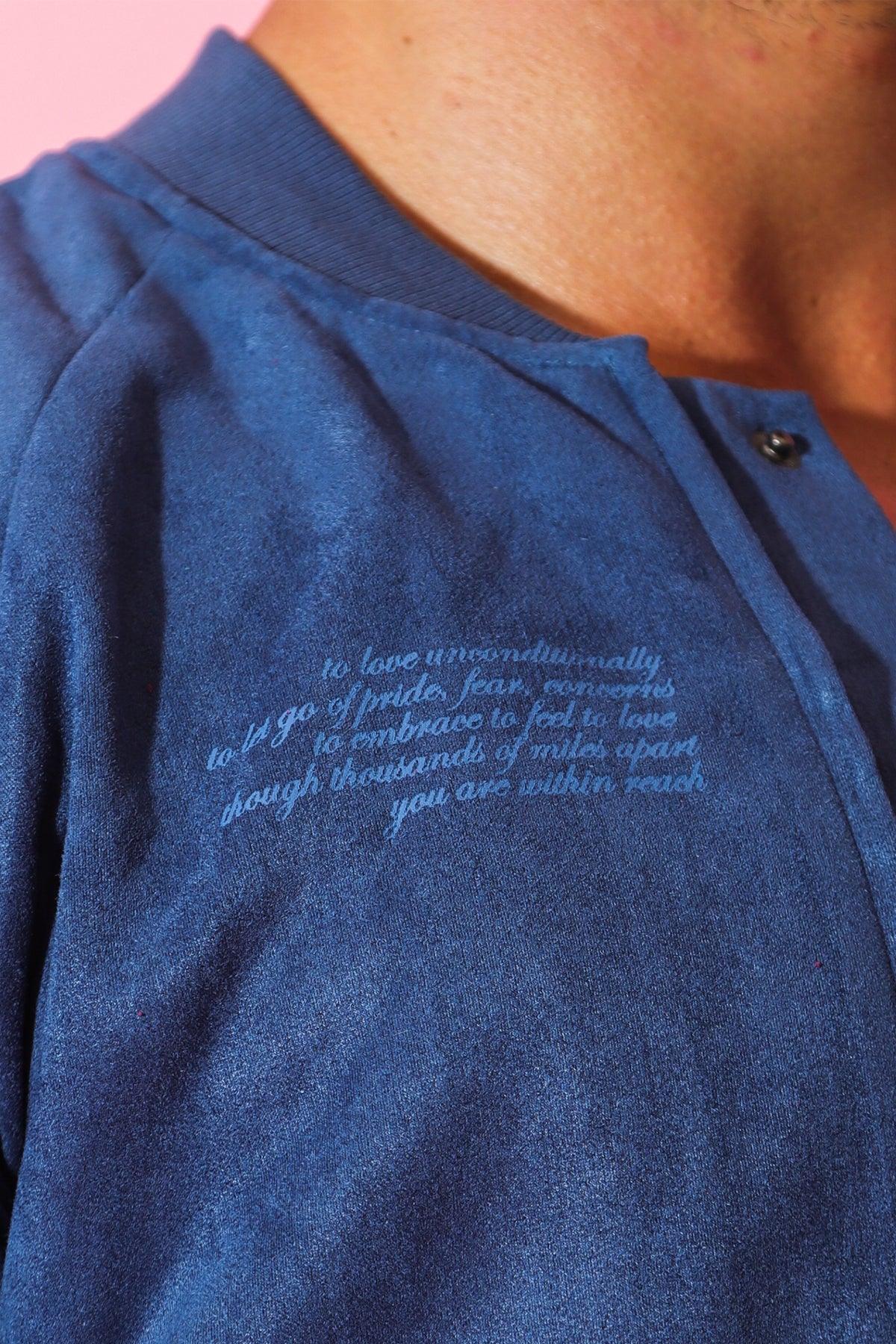 Cropped Suede Bomber Jacket - Navy - Image 9