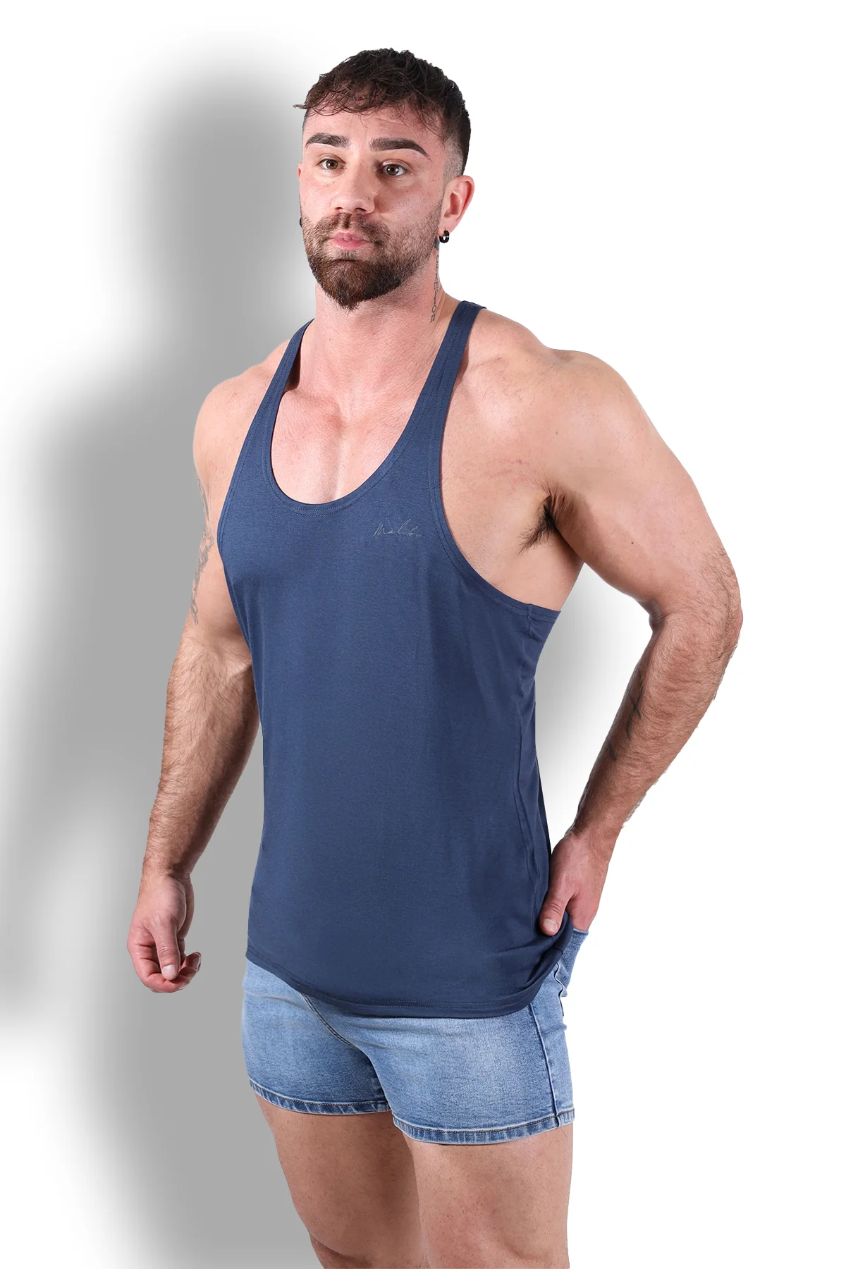 Gym Bae Classic Workout Stringer - Navy - Image 6