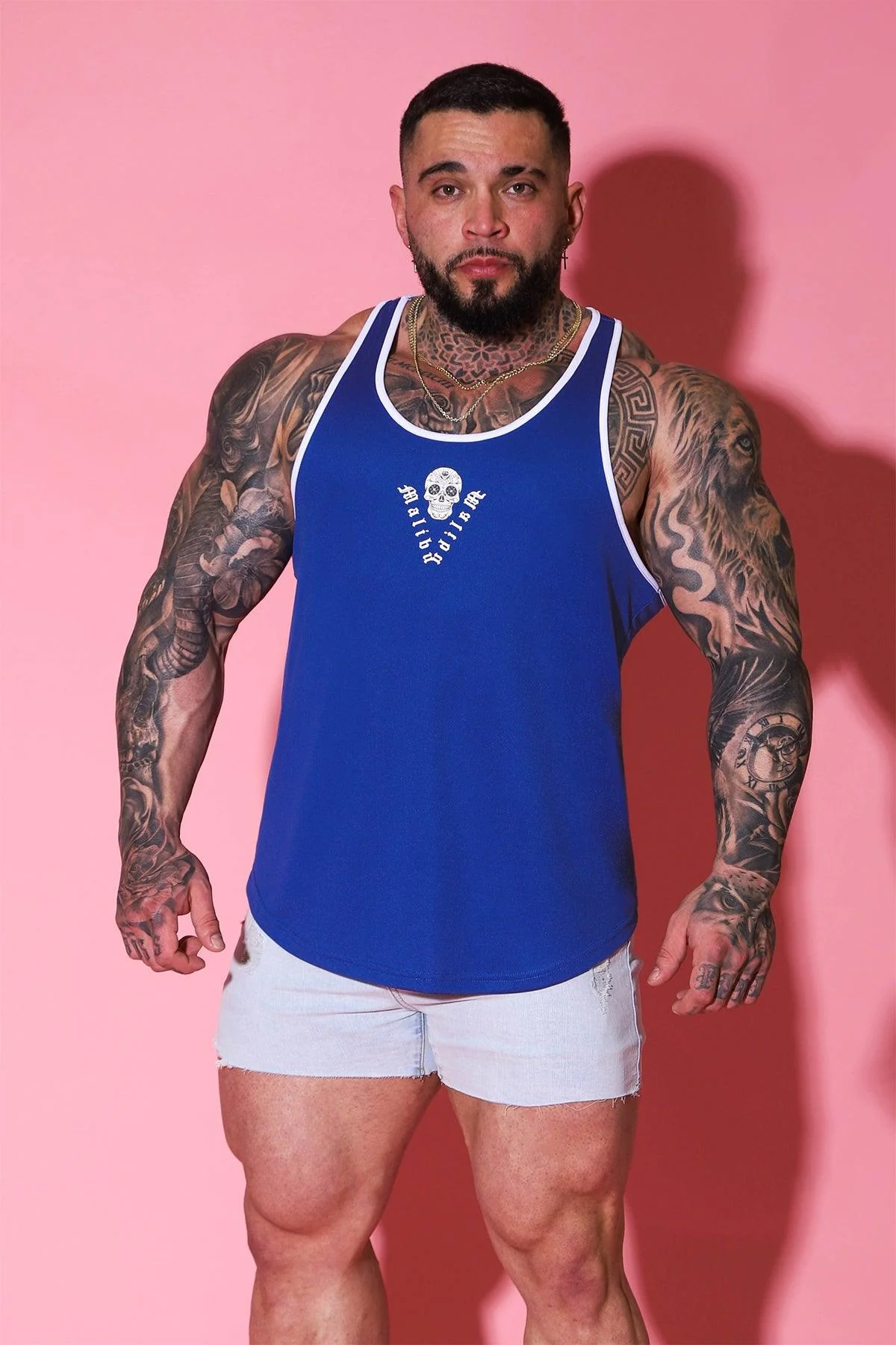 JJ Cool-Dry Gym Stringer - Dark Blue w/ Skull Design