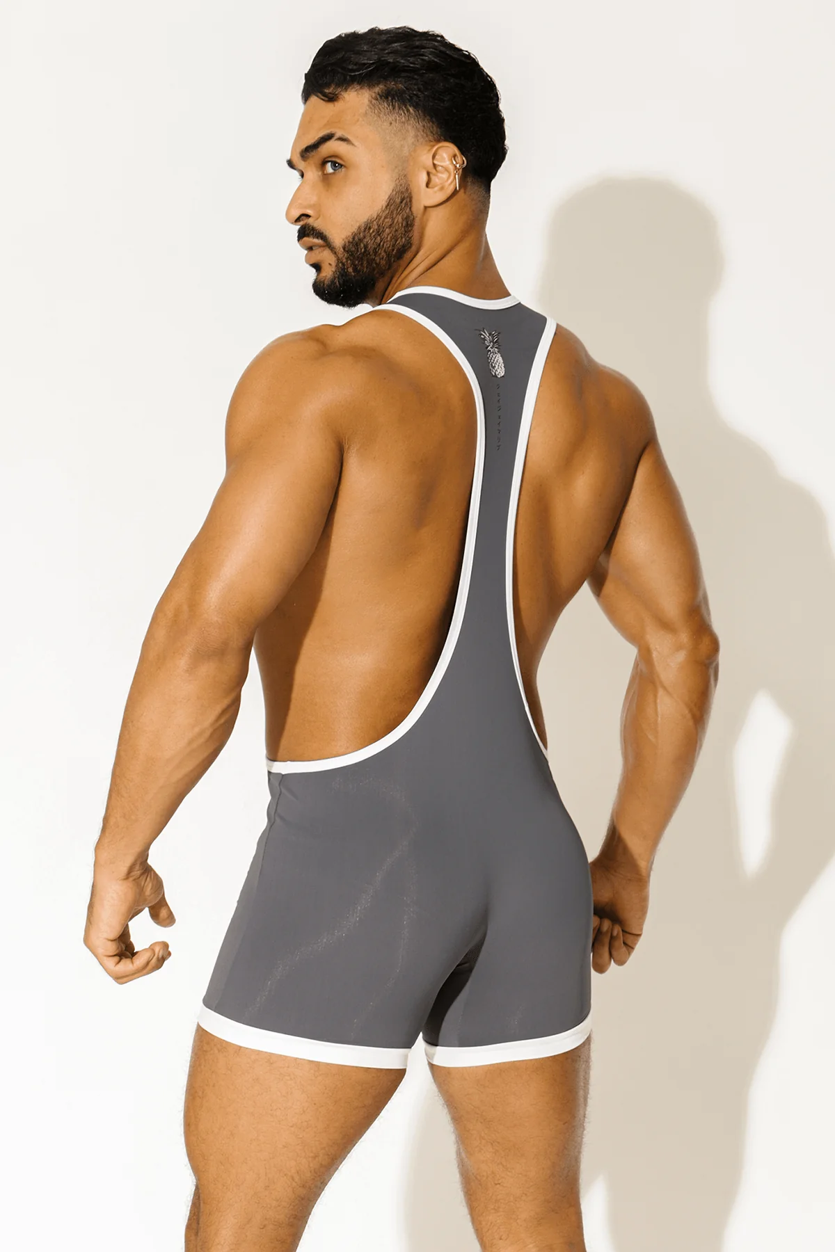 Men's Athletic Wrestling Singlet Bodysuit - Dark Grey - Image 2