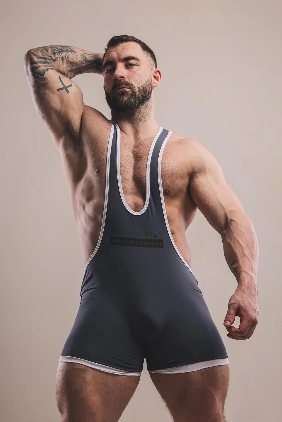 Men's Athletic Wrestling Singlet Bodysuit - Dark Grey - Image 5