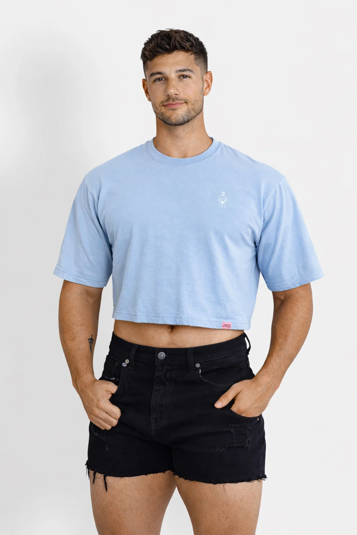 Oversized Relaxed Crop Top - Baby Blue - Image 6