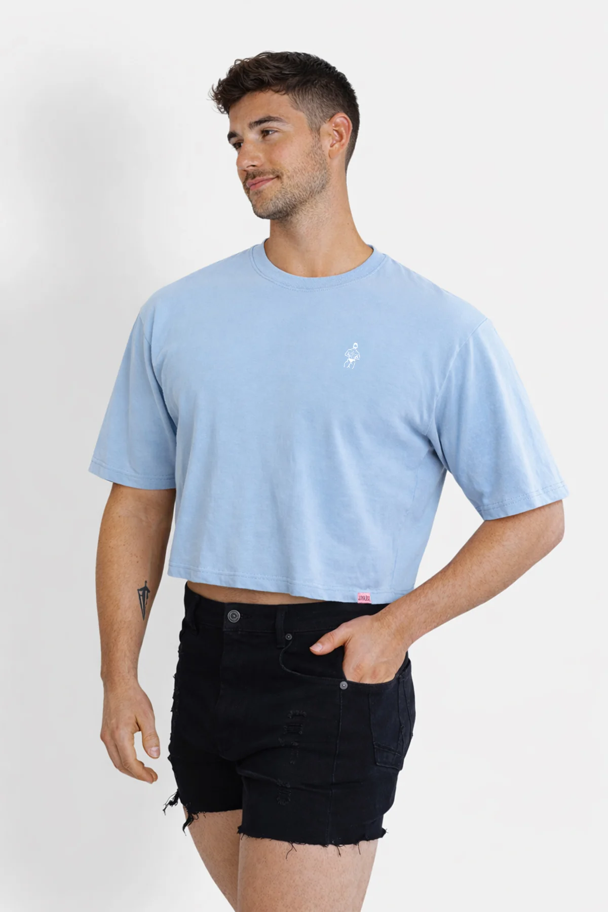 Oversized Relaxed Crop Top - Baby Blue - Image 8
