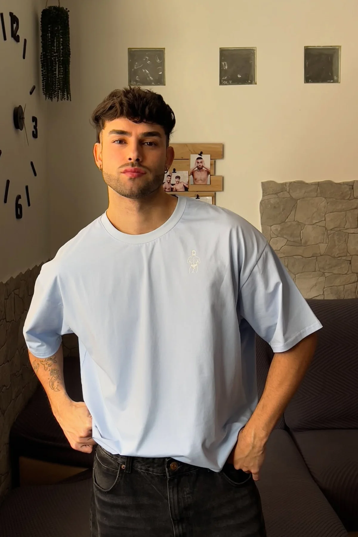 Oversized Relaxed Crop Top - Baby Blue - Image 9