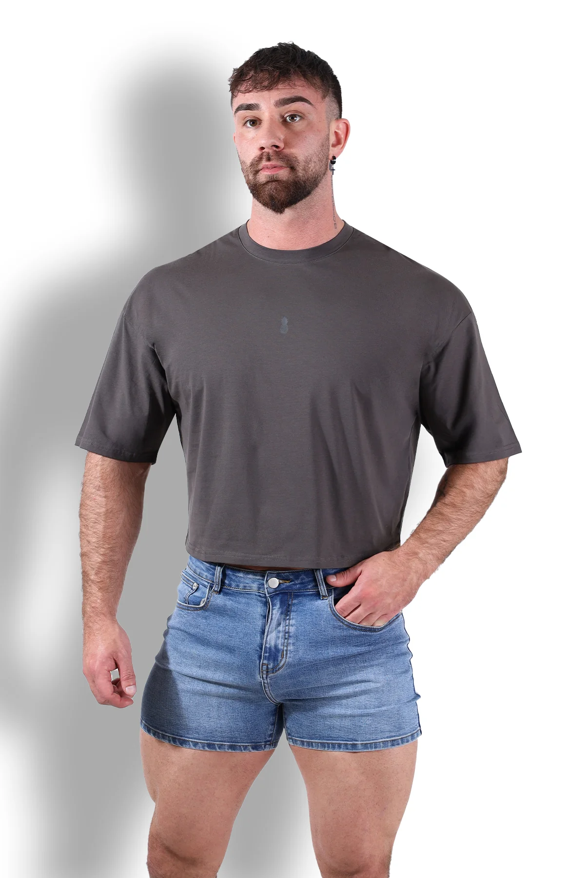 Oversized Relaxed Crop Top - Dark Grey - Image 5