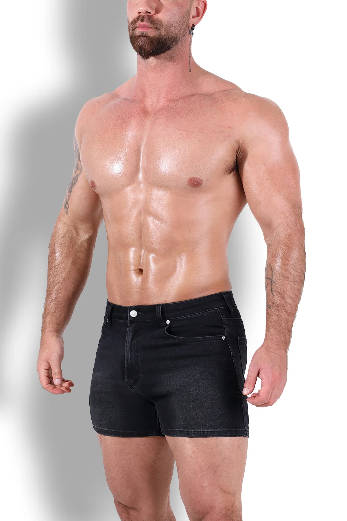 Peek-A-Boo Denim Shorts - Black - Image 4