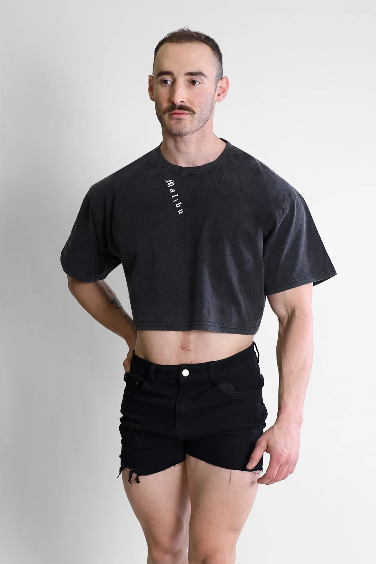Vintage-Washed Drop-Shoulder Crop Tee - Malibu V - Image 6
